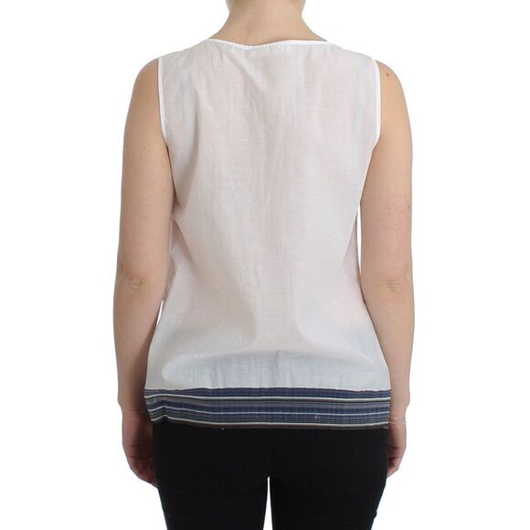 Ermanno Scervino Sleeveless Cotton Top Bow Accent Women White Tops & T-Shirts - Picture 3 of 6